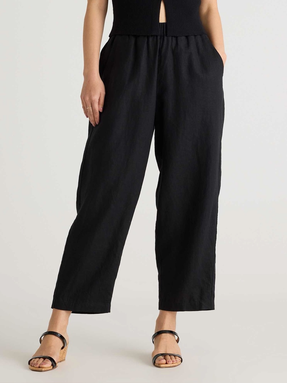 Quince 100% European Linen Crop Pants in Black, Women’s size Small